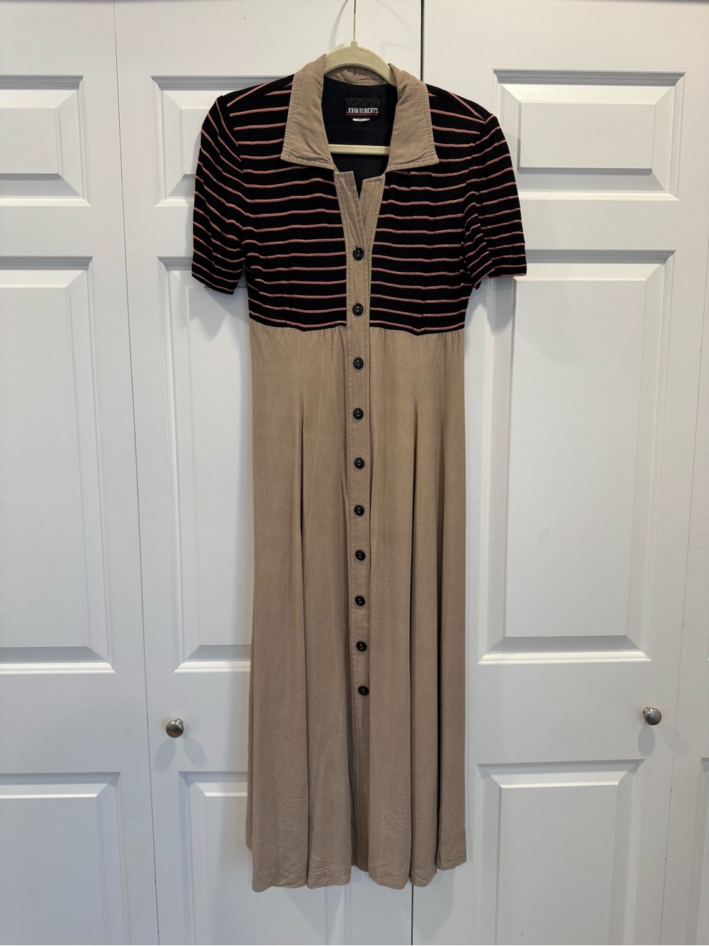 John Robert’s Vintage Taupe and Black Striped Polo Midi Dress